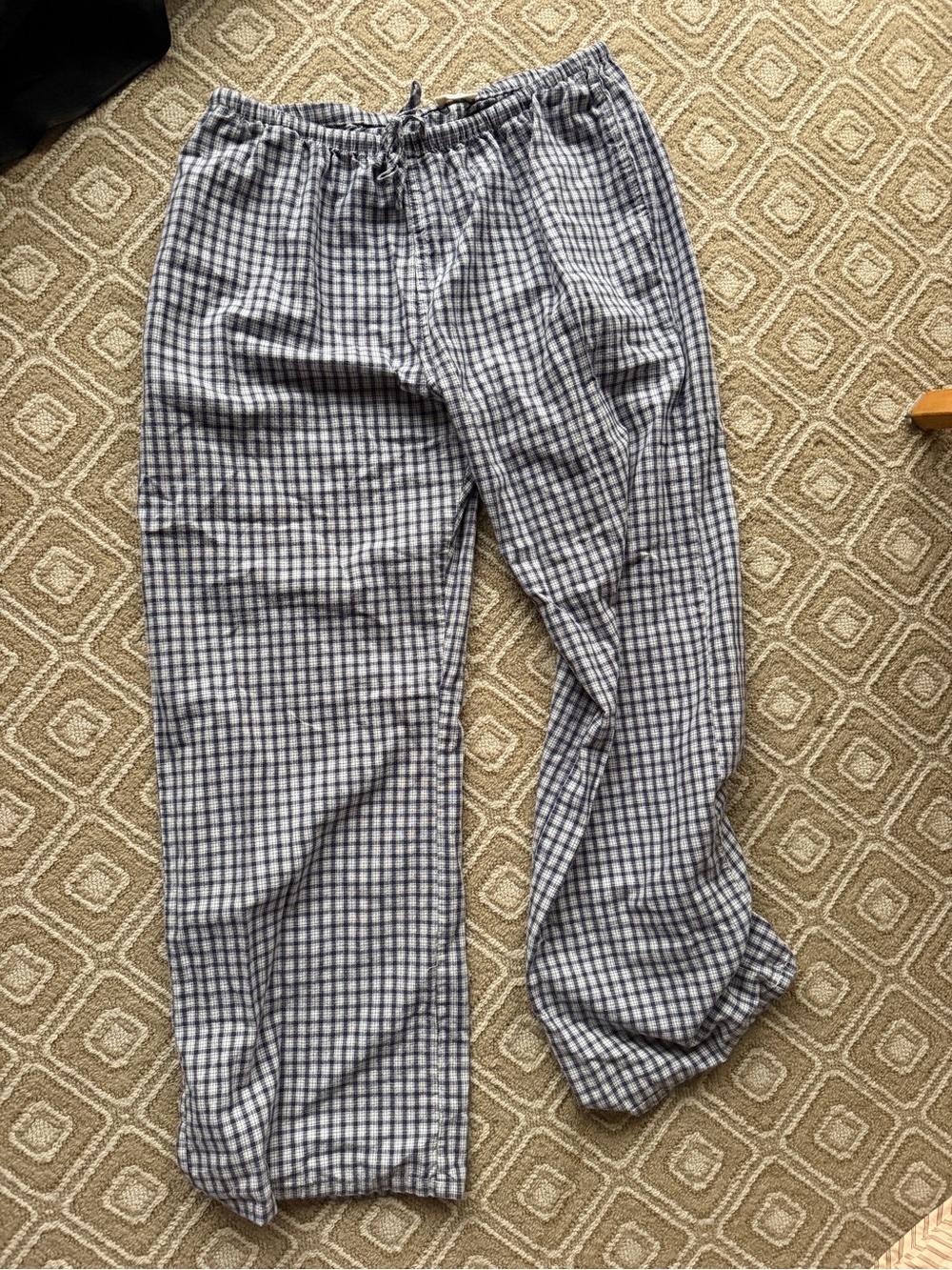 Cotton cropped Blue & White Check drawstring Pants